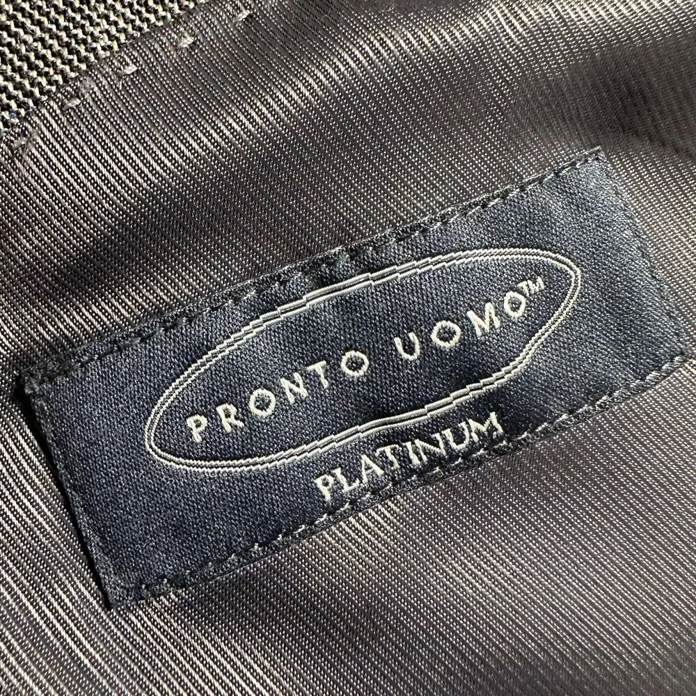 PRONTO UOMO Mens Blazer Sport Coat Two Button Jacket Tan/Blue Plaid 44R Wool